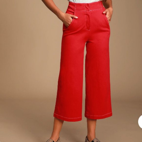 Nixon Red Contrast Stitch Culottes - Picture 1 of 7